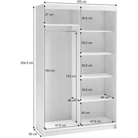 beautysofa Schwebetürenschrank HELA 100 x 204,5 x 60 cm Schwarz