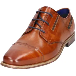 Schnürschuh BUGATTI, Herren, Gr. 45, braun (cognac used), Leder, elegant, Schuhe, Blockabsatz, Abendschuh, Festtagsschuh mit Stretcheinsätzen