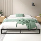 Zinus Trisha Bettgestell 140x200 cm - 18 cm Niedrige Bauweise - Metallbett 140x200 mit Lattenrost aus Holz - Umweltfreundliche Verpackung & Einfache Montage - Schwarz