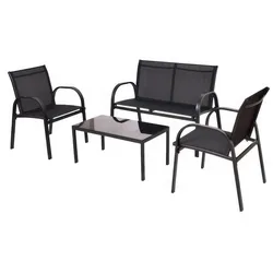 Gartengarnitur Metall Sithonia - Farbe: Schwarz - 4-teiliges Gartenmöbel Komplettset bestehend aus 2x Sessel