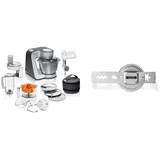 Bosch Küchenmaschine Serie 6 MUM56340, Schüssel 3,9 L, Mixer 1,25 L & MUZ45SV2 Spritzgebäckvorsatz, für Fleischwolf, perfekt zum Backen, vier Formen, Edelstahl, passend Serie 4, Serie 2, MUM4