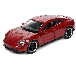 Welly Modellauto PORSCHE Taycan Turbo S 12cm Modellauto Rückzug Metall 27 (Rot), Welly Modell Auto Spielzeugauto Geschenk Kinder Spielzeug rot