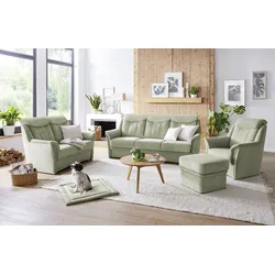 Polstergarnitur VILLA BECK "Lugano", grün (4 lind), Flachgewebe, Kopfteilverstellung, Sitzmöbel-Sets, Kopfteilverstellung, in Sitzhöhe 49 cm, 3-Sitzer und 2x Sessel