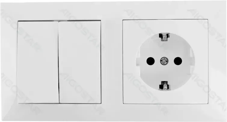 Aigostar Wandschalter Steckdosen/2-fach Kombination/Schuko-Steckdose+2-fach 1-Wege-Schalter/Unterputz/Weiß/PC