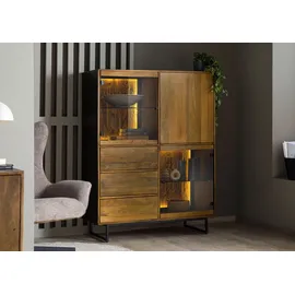 Massivmoebel24 Highboard Mango / Altholz 111x47x145 schwarz / natur lackiert Davis #30