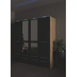 Priess Kleiderschrank PRIESS "Schrank Garderobe Wäscheschrank Barcelona in 5 Breiten", braun (eichefarben artisan, schwarz), B:185cm H:193cm T:54cm, Holzwerkstoff, Schränke, Kleiderschrank, viel Stauraum, geräumige Schubkästen, mit Spiegel, MADE IN GERMANY