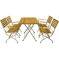 DEGAMO Garten Sitzgruppe Klappgarnitur Passau 5-teilig (2X Stuhl, 2X Armlehnensessel, 1x Tisch 70x110cm), Gestell Flachstahl verzinkt und transparent pulverbeschichtet, Belattung Robinie