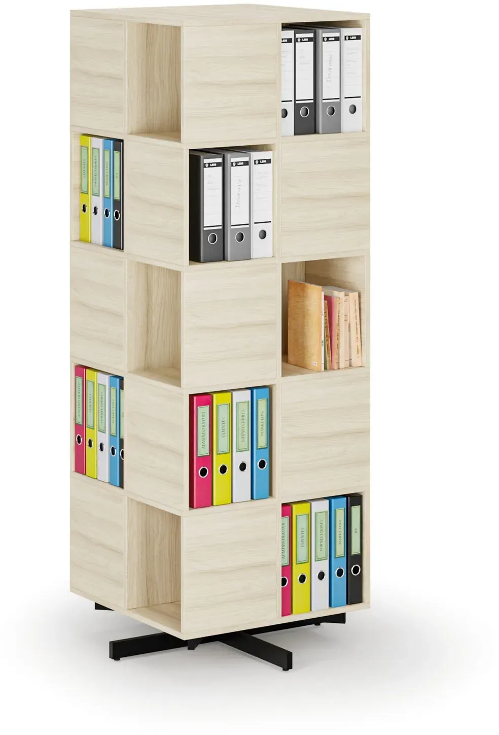 Drehbares Regal, 680×680×1932 mm, 4x 5 Fächer, Eiche natur