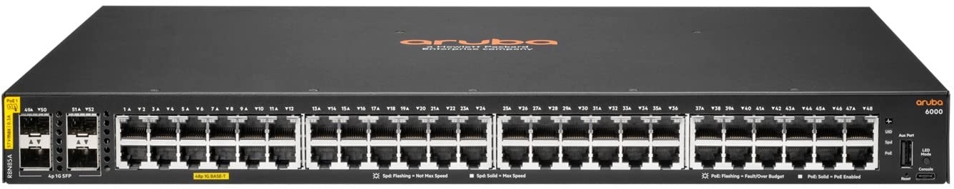 Hewlett Packard Enterprise CX 6000 Series Rackmount Gigabit Managed Switch 48x RJ-45 4x SFP 370W PoE+ - R8N85A