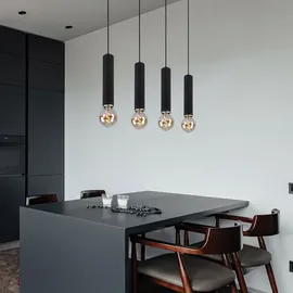 GLOBO Hängelampe 4-flg. 93 cm skandinavisch Holz Metall schwarz nickel