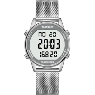 Hearkent Schrittzähler-Uhr für Damen, Schritt-Tracker mit Kalorienzähler, Nicht-Bluetooth-Schrittzähler, 30 m wasserdicht, LCD-Display mit großer Zahlenanzeige, Armbanduhr für Spaziergänge und