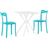 Beliani Balkonset, Weiß Blau Kunststoff 2-Sitzer, Balkonmöbel, Balkonmöbel-Sets