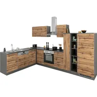 kochstation Winkelküche L-Form KS-Samos 340 cm braun