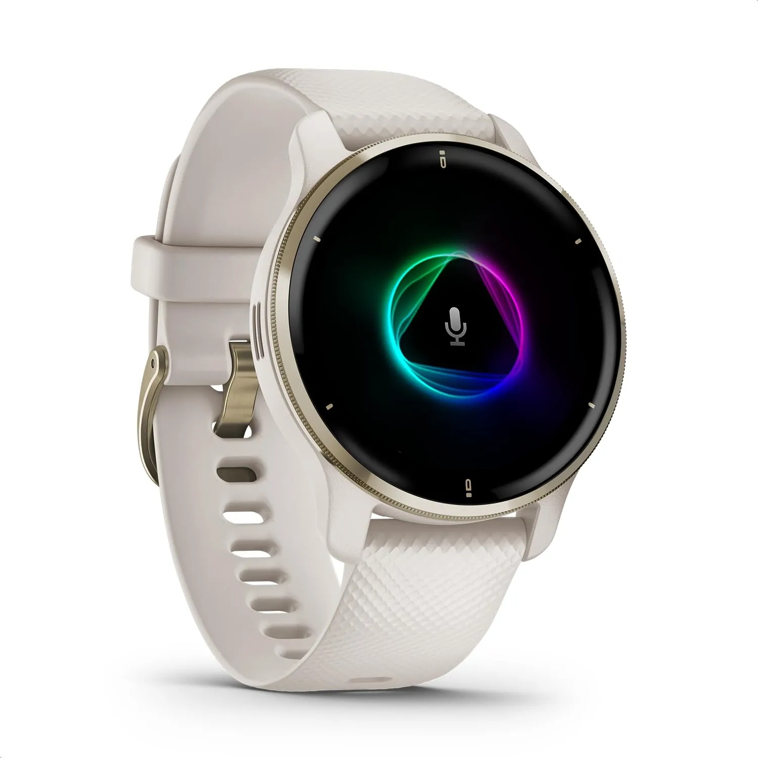 Garmin Venu 2 Plus – GPS-Fitness-Smartwatch mit Bluetooth Telefonie und Sprachassistenz. Ultrascharfes 1,3“ AMOLED-Touchdisplay, Fitnessfunktionen, Garmin Music und Garmin Pay