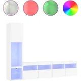 vidaXL Wohnwand 4-TLG., Schrankwand mit viel Stauraum, Anbauwand mit LED-Beleuchtung, Wandmontage Fernsehschrank Wohnzimmer Set Schrank, Weiß Holzwerkstoff
