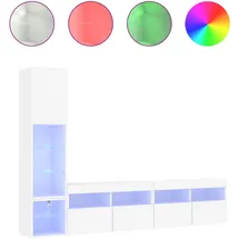 vidaXL Wohnwand 4-TLG., Schrankwand mit viel Stauraum, Anbauwand mit LED-Beleuchtung, Wandmontage Fernsehschrank Wohnzimmer Set Schrank, Weiß Holzwerkstoff