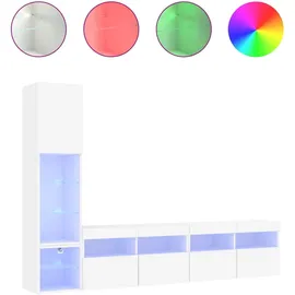 vidaXL Wohnwand 4-TLG., Schrankwand mit viel Stauraum, Anbauwand mit LED-Beleuchtung, Wandmontage Fernsehschrank Wohnzimmer Set Schrank, Weiß Holzwerkstoff