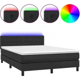 vidaXL Boxspringbett mit Matratze & LED Schwarz 140x200 cm Kunstleder