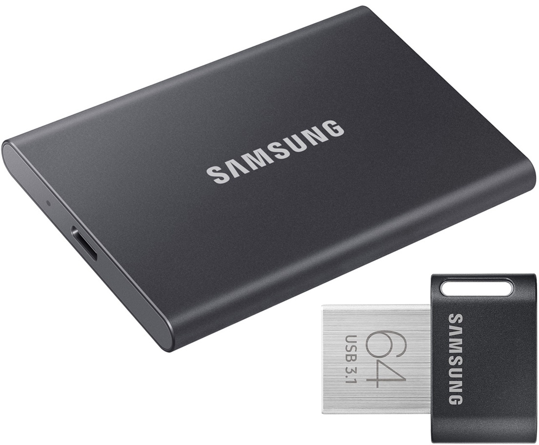 Samsung Portable SSD T7 2TB inkl. Samsung FIT Plus 64GB Bundle mit Externer Solid-State-Drive und USB-Stick