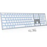 OMOTON Aluminium Kabellose Mac Tastatur, 2.4G & Dual-Bluetooth (BT1/BT2), Beleuchtete Tastatur für Apple MacBook Pro/Air, iMac, Mac mini, ultradünn, wiederaufladbare leise QWERTZ, Silber