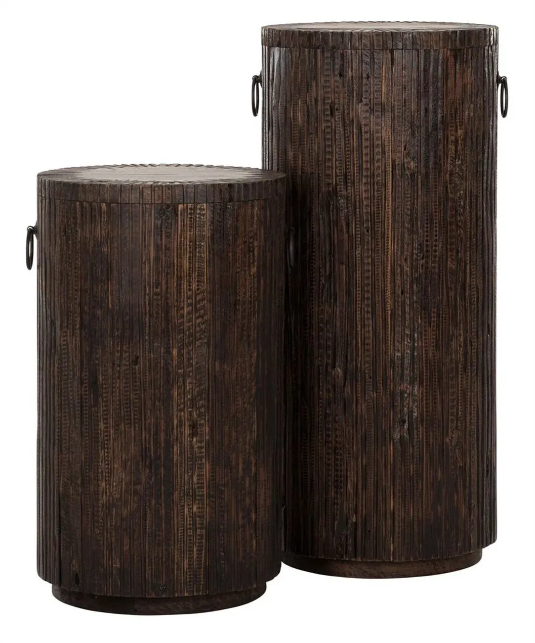 Beistelltisch Stripe aus Teakholz, skandinavisches Design, rund, dunkelbraun, 80 cm hoch