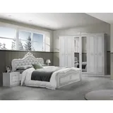 Interdesign24 Schlafzimmer-Set Livia, (im klassischen Barock Stil, 4-Teilig), Weiß/Silber Hochglanz