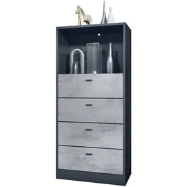Vladon Pino V3 56 x 125 x 36 cm Anthrazit matt / Beton Oxid Optik