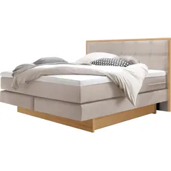 Boxspringbett HASENA "Ottawa", beige (beige, eiche bianco), B:148cm L:205cm, Komplettbetten, Boxspringbett, Boxspringbett, wählbare Polsterbezüge, zwei Bettkästen aus Eiche