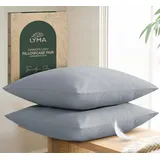 LYMA Bedding Kissenbezug 80x80 cm 2er Set, Oeko-TEX Zertifiziert, Atmungsaktiv Doppelt Gebürsteter Nanoplus-Stoff Kissenschoner, Premium Superweicher Kissenbezüge (Licht Grau, 80x80 cm)