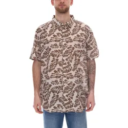 Herren Baumwoll-Hemd Kurzarm-Hemd Sommer-Hemd Urlaubs-Shirt 910579 Beige/Braun - 45-46