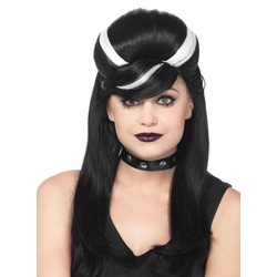 Leg Avenue Kostüm-Perücke Gothic, Mondäne Vampir Perücke aus schwarz-weißem Kunsthaar schwarz