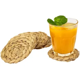 HMF 37235-s6 Untersetzer rund für Gläser, Glasuntersetzer geflochten aus Wasserhyazinthe 6er Set, 10 cm