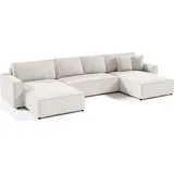 petits-meubles U-sofa 5-sitzig umbaubar Truhe Isaac Cord Blanc Cassé