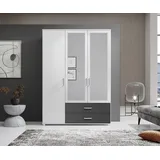 SchlafKONTOR Drehtürenschrank Ivar 125 x 190 x 51 cm Weiß/Graphit