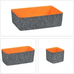 Relaxdays Schubladen Organizer Filz, 5-teiliges Ordnungssystem für Schreibtisch, 3 Größen, Filzkörbchen, grau/orange