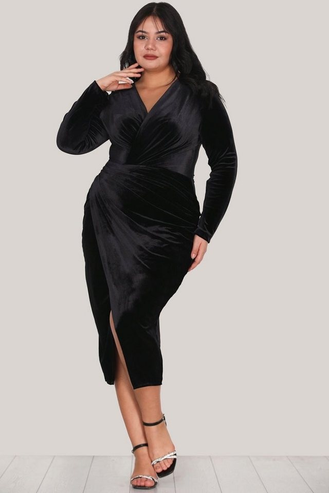 Modabout Abendkleid Damen Abendkleid Midikleid für große Größen - NELB0553D9515SYH (1-tlg) schwarz 44 (EU 42)