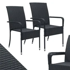 Juskys Polyrattan Gartenstühle Yoro 2er Set Stapelbar mit Armlehnen Schwarz