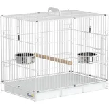 PawHut Vogelkäfig Klappbar Vogelhaus mit Holzsitzstange, 2 Futterschalen und Tragegrif Vogelvoliere aus Stahl mit herausziehbarer Tablett für Wellensittiche, Nymphensittiche Weiß 49 x 31 x 40 cm   Aosom