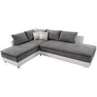 luma-home Federkern Ecksofa Doppelbett Dauerschläfer Bettkasten, Couch in Hell-Grau / Couches, Wohnlandschaften, Ecksofas