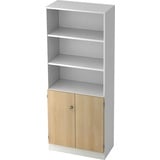 bümö office Regal-Aktenschrank abschließbar, Büroschrank groß aus FSC-Holz, 80cm breit in Weiß/Eiche - abschließbarer Schrank, Büroschrank