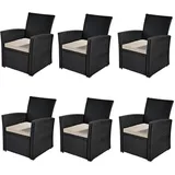 6xGarten Sessel Stuhl Rattan Gartenmöbel Balkon Sitzmöbel Rattansessel Schwarz