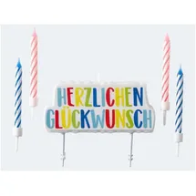 amscan® AMSCAN 9904369 Kerzenset HERZLICHEN GLÜCKWUNSCH mit 4 Geburtstagskerzen