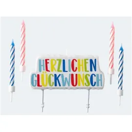 amscan® AMSCAN 9904369 Kerzenset HERZLICHEN GLÜCKWUNSCH mit 4 Geburtstagskerzen