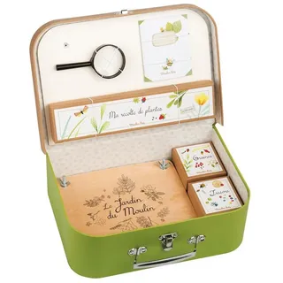 Moulin Roty Spielzeug-Gartenset Botanik-Koffer Blumenpresse Lupe Notizbuch 3 Schachteln