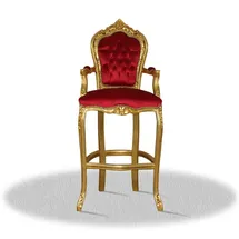 Casa Padrino Barock Hochstuhl Barstuhl Gold Rot 55 x 50 x H. 140 cm - Limited Edition