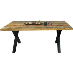 Möbelliebling Esstisch 180 x 90 cm Mango massiv vielfarbig gerade Kanten X-Gestell Schwarz LIBRO
