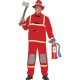 FIESTAS GUIRCA Feuerwehr Kostüm Herren – Rote Feuerwehr Uniform mit Hut – Faschingskostüme Feuerwehrmann Kostüm Herren Größe XXL 56-58