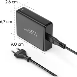 Hama USB-Ladestation 4 Ports, GaN, Schnellladegerät 2xUSB-C, 2xUSB-A, PD, 65 W