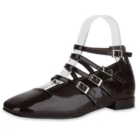 VAN HILL Damen Riemchenballerinas in Dunkelbraun Lack