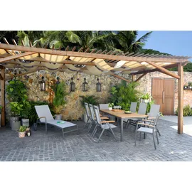 AMBIA GARDEN Gartentisch, Dunkelgrau, Teak, Holz, Metall, Eukalyptusholz, massiv, rechteckig, eckig, 90x74x206 cm, Fsc, Gartenmöbel, Gartentische, Gartentische